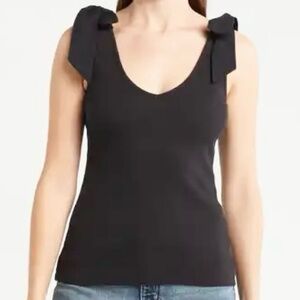 French Connection Black Bow Detail Shoulders Tank Top Size M NWT
